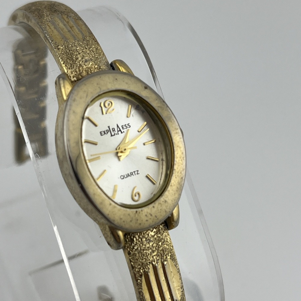 Vintage LA Express Watch Women 19mm Case 7.25"‎ Gold Band- New Battery